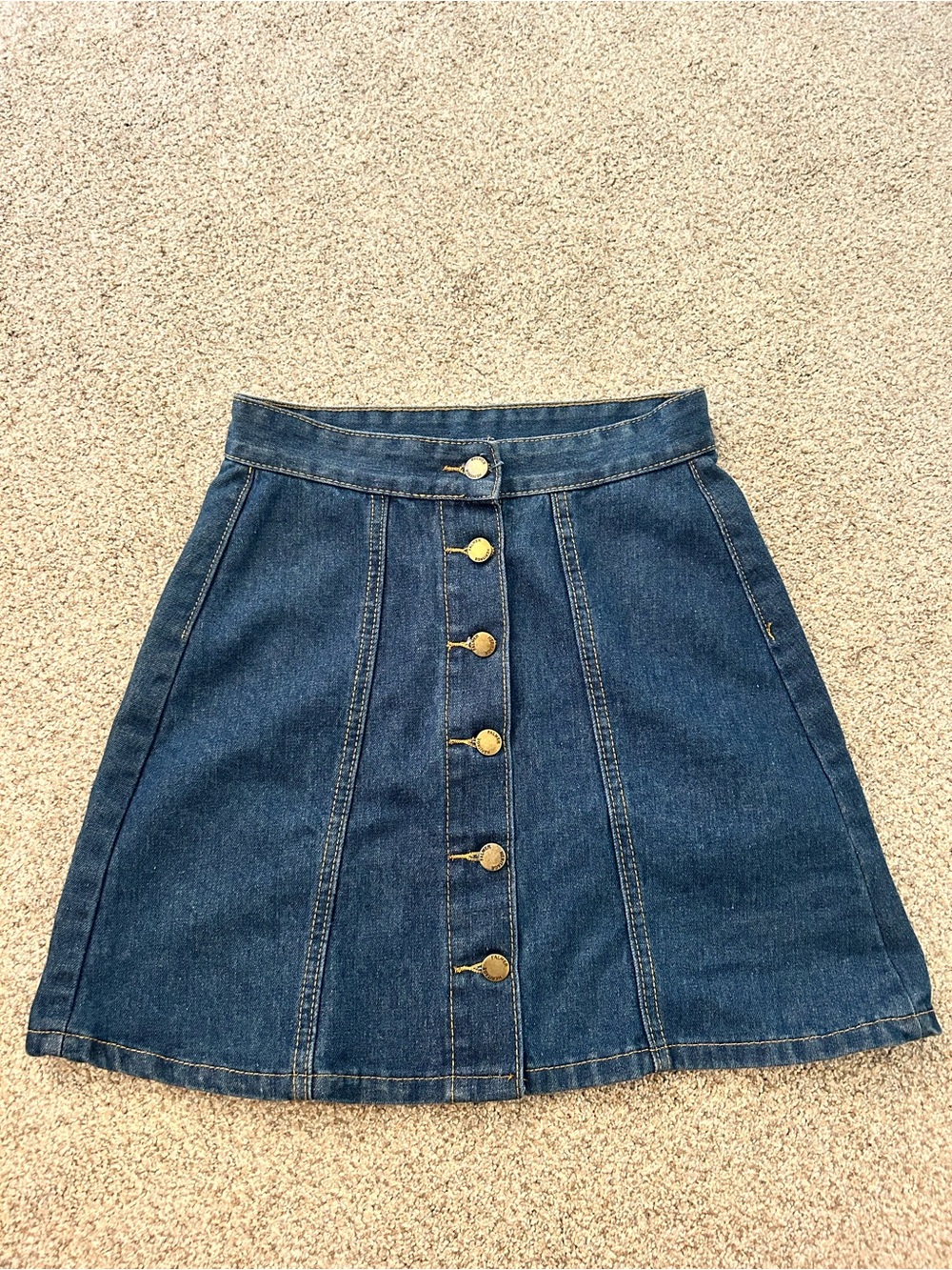Dark Blue Denim Button-Front A-Line Skirt